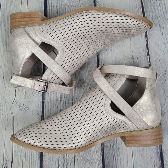 VANESSA WU | Anthropologie gold perforated strappy ankle boots - Picture 2 of 11